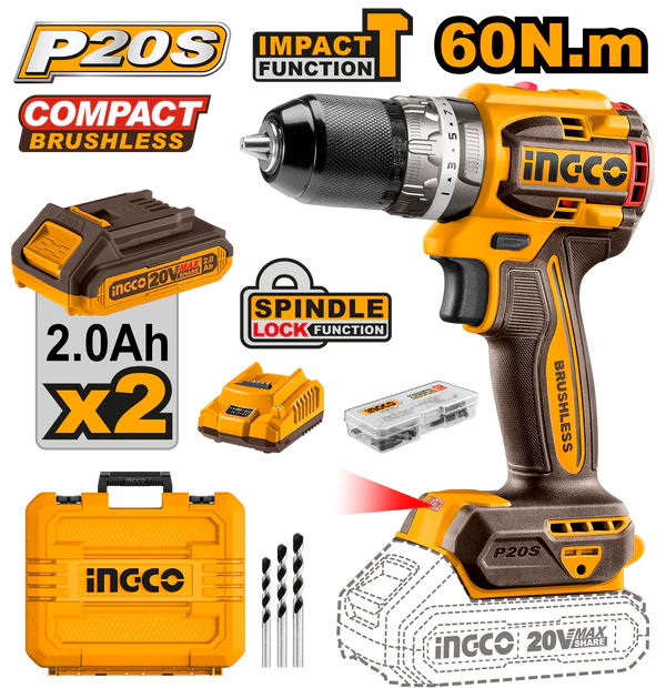 Perceuse à percussion 20V 60Nm ingco