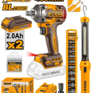 Kit combiné clés à chocs 20V Brushless 400NM COSLI23048 Ingco