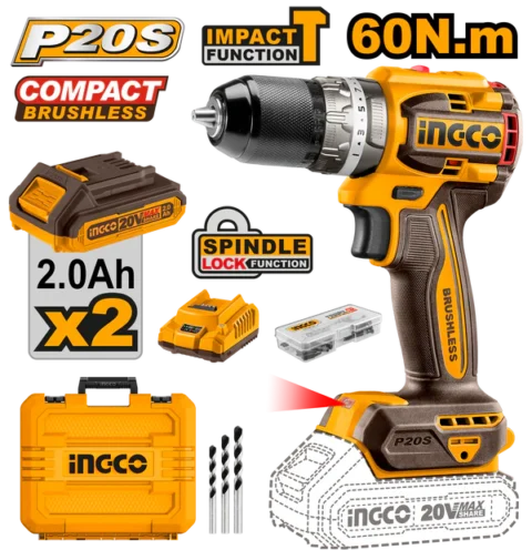 Perceuse à percussion compacte 60NM 20V ingco