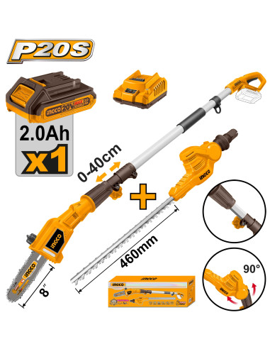 Taille-haie sans fil+scie à élaguer sans fil CPTS201681 ingco