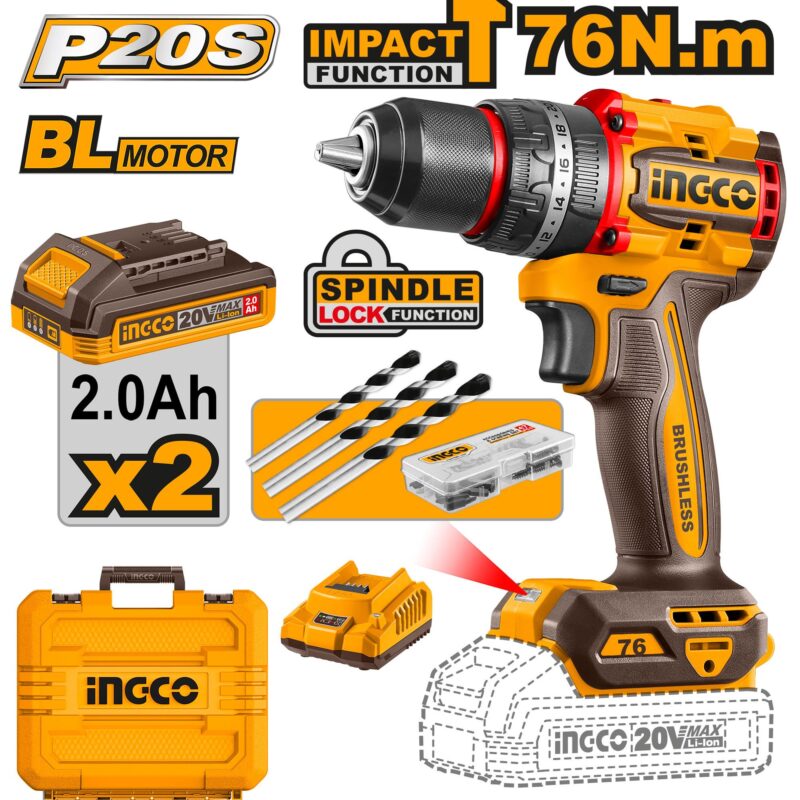 Perceuse a percussion Brushless 76Nm  CIDLI20768 ingco