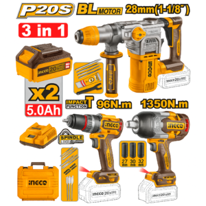 Kit combo 3 pieces Perceuse, Marteau, Clé à chocs : Brushless