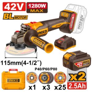 Meuleuse d’angle 42V Brushless 2.5AH max 1280W INGCO