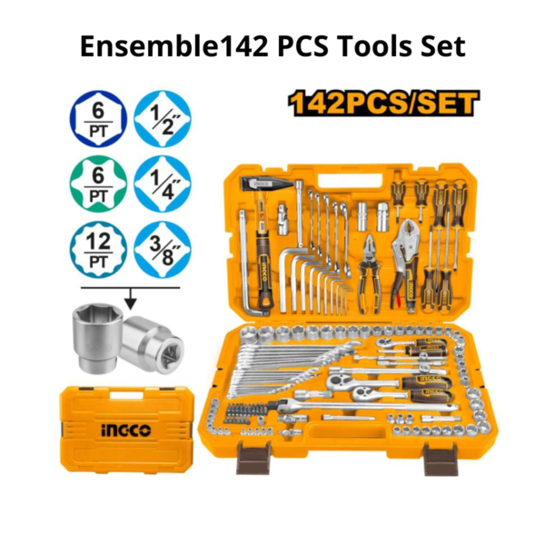 Ensemble d'outils combinés 142 pcs ingco