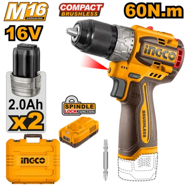 Perceuse-visseuse 16 V Ingco 60 Nm mandrin métallique