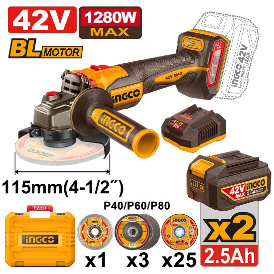 Meuleuse d’angle 42V Brushless 2.5AH max 1280W INGCO
