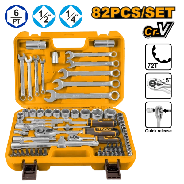 Ensemble d’outils à main 82 Piéces 1/4"&1/2