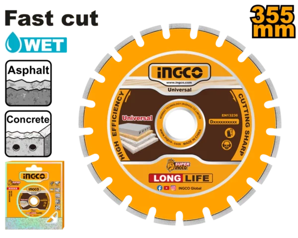Disque diamanté pour la découpe de l’asphalte et du béton 355mm(14")x 25.4mm INGCO