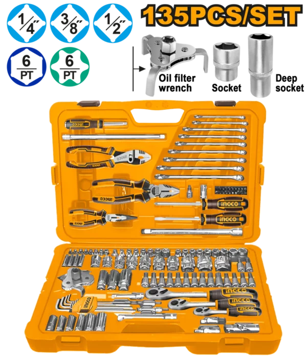 Ensemble d'outils à main 135 pièces INGCO