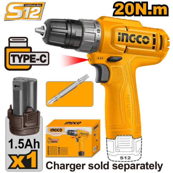 Perceuse visseuse 12V ingco 20Nm