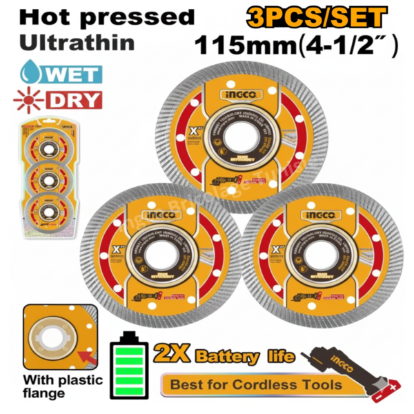Jeu de 3 disques diamantés 115 m INGCO