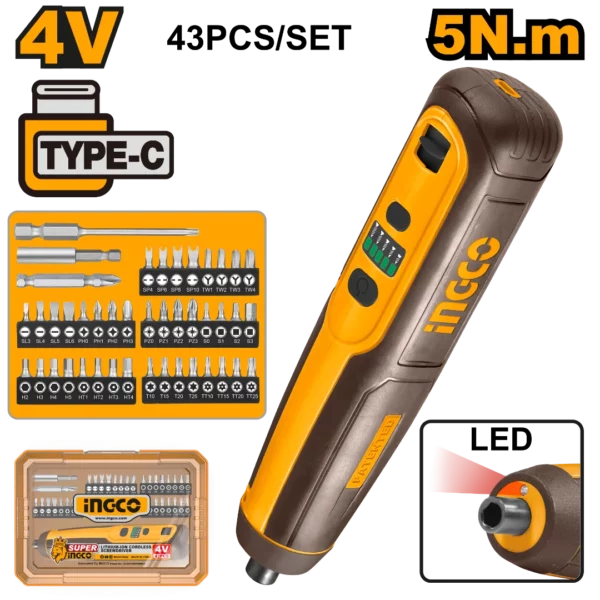 Tournevis sans fil 4v 5Nm INGCO