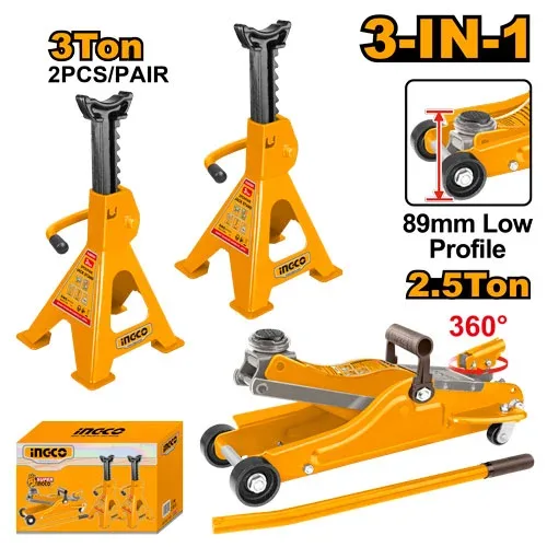 Set de crics hydrauliques 2,5T et supports de voiture 3T INGCO