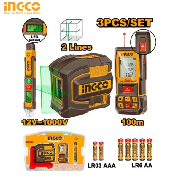 Kit combo 3 pièces: niveau laser 3D, télémètre laser et Détecteur de tension AC