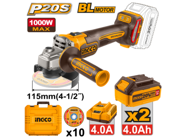Meuleuse d’angle 4ah brushless 115 mm INGCO