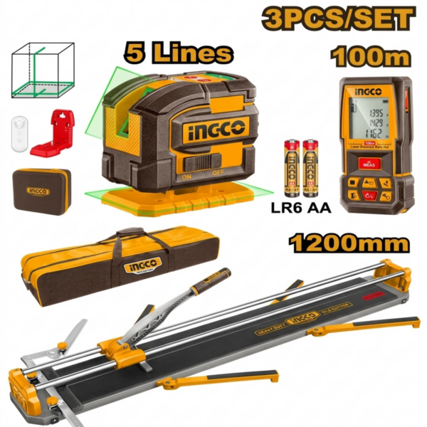 Pack 3 pièces, Coupe-carreaux, niveau laser et Télémètre laser