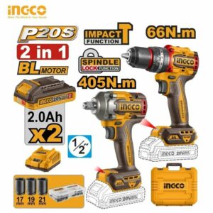 Pack Duo 20V – Perceuse 66nm et visseuse à Choc 405nm ingco