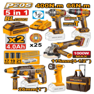 Kit combiné industriel sans fil 5 pièces Brushless ingco