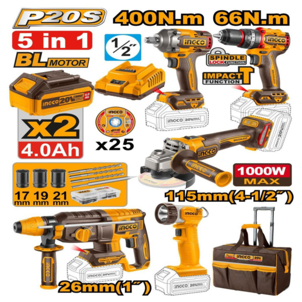 Kit combiné industriel sans fil 5 pièces Brushless ingco
