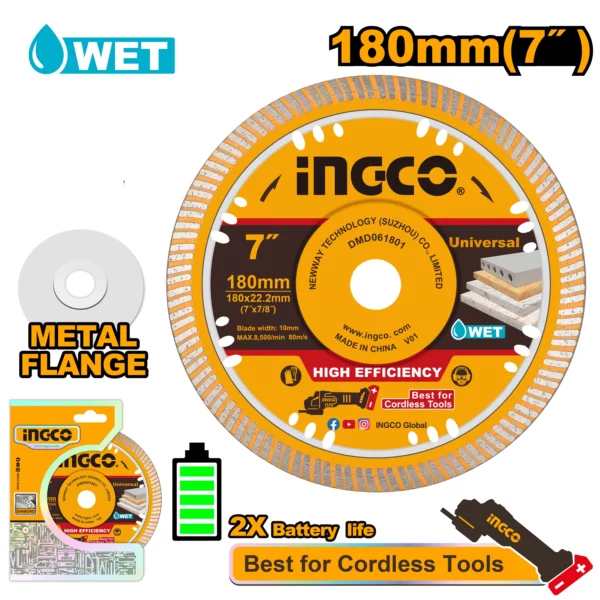 Disque diamanté ultra-mince 7" pour marbre et béton INGCO
