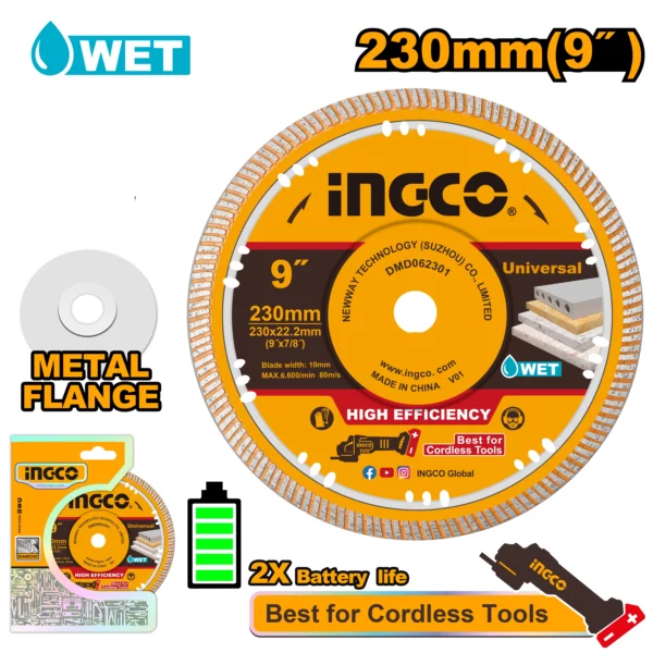 Disque diamanté 9" arbre 355 mm diamètre 22,2 mm Ingco
