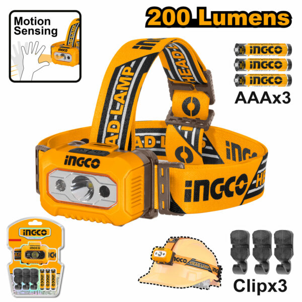 Lampe frontale a pile 200 lumens Ingco