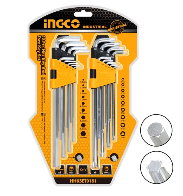 Jeu de 18 clés hexagonales et Torx INGCO