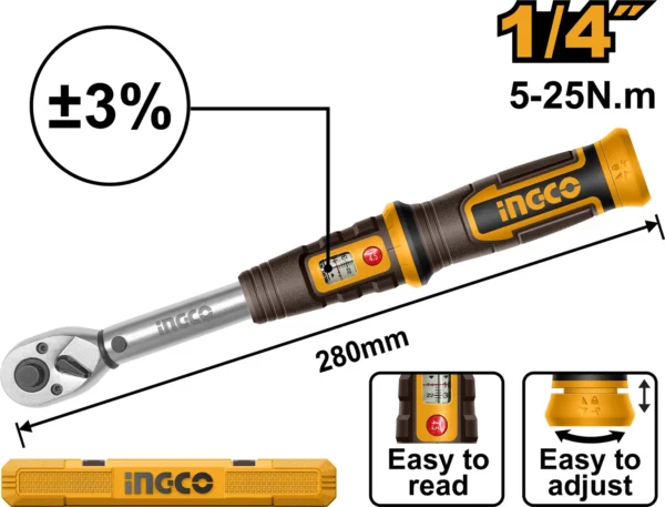 Clé dynamométrique 1/4" 5-25Nm INGCO