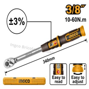 Clé dynamométrique 3/8" 10-60Nm INGCO