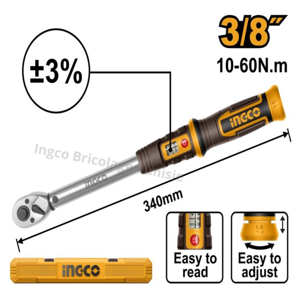 Clé dynamométrique 3/8" 10-60Nm INGCO