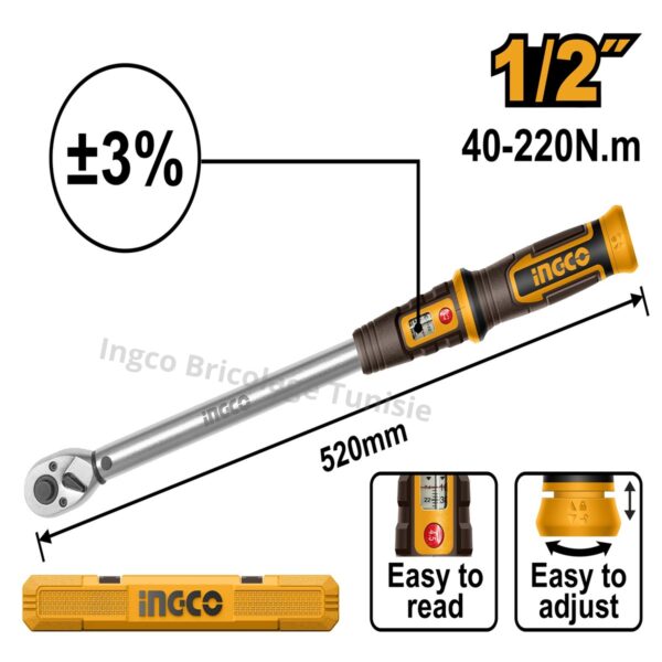 Clé dynamométrique 1/2" 40-220Nm INGCO