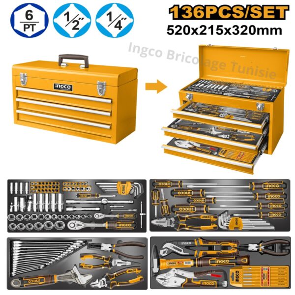 Coffret d'outils 136 pièces INGCO