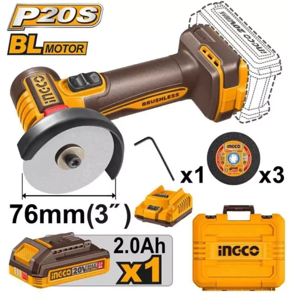 Mini meuleuse 20V Brushless 76mm INGCO