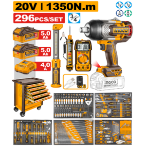 Coffret à outils Clé à chocs sans fil 1350 Nm avec 296 pièces