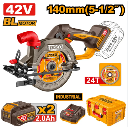 Scie circulaire 42V Brushless 140mm INGCO (2x 2.5Ah)